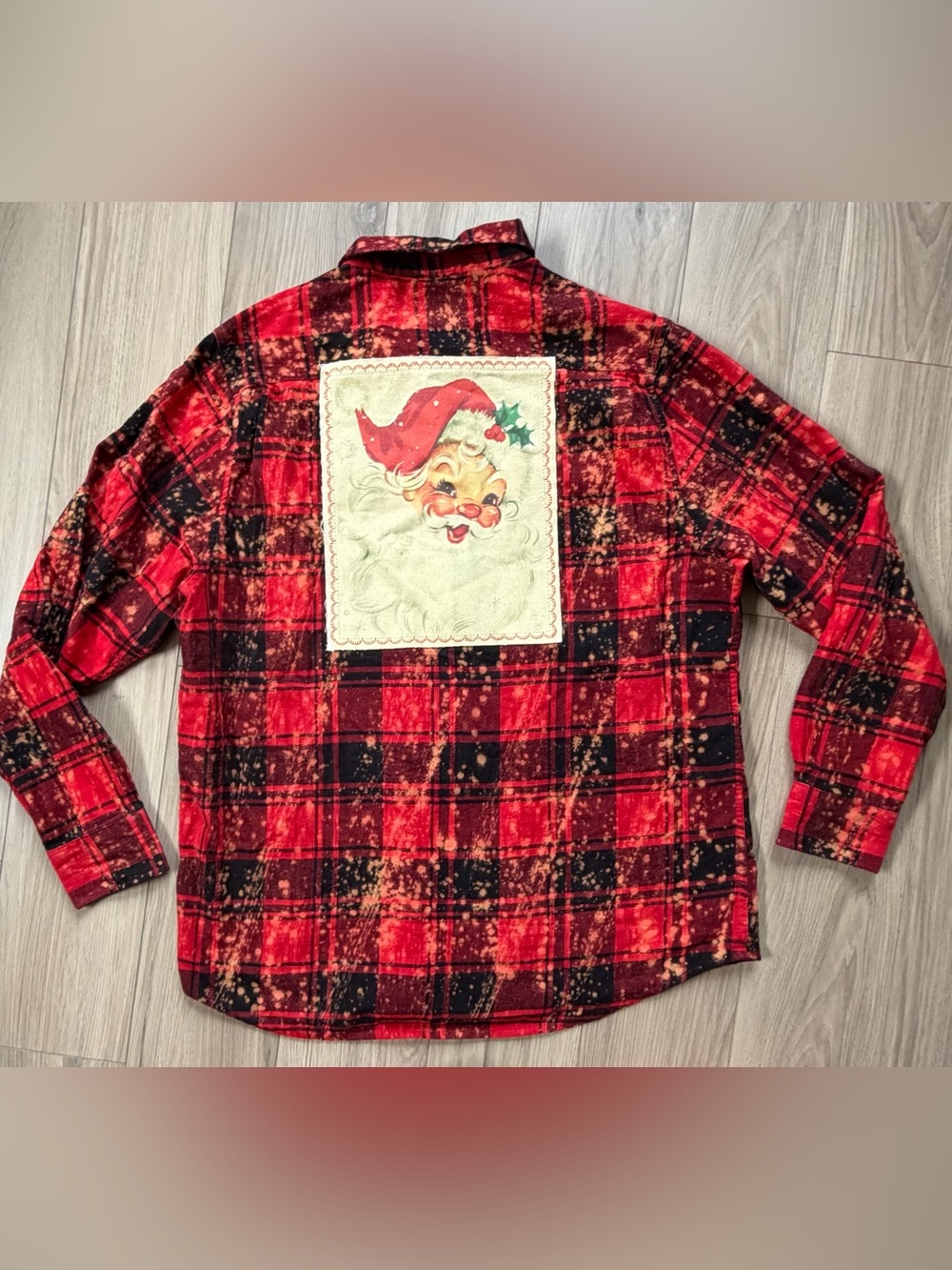 Angry Minnow Clothing Co Red Black Plaid Flannel Shirt with Santa Patch XL
